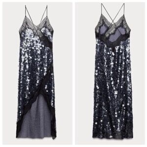 NWT Zara Runway Collection Iridescent Sequin lace Trim Dress  sz S